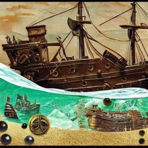 Artistic representation for This shipwreck gold , silver , and emeralds helped spawn a golden age of piracy in the Bahamas and excavators keep finding more treasure. The ship, the *Santa Maria*, sank in 1502,
