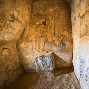 Artistic representation for Ancient tombs with vibrant wall paintings will open to public in southern Israel.