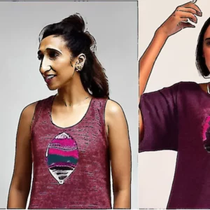 Artistic representation for Anita Rani ticks two trends off the list in her burgundy tank top. Let's get started!