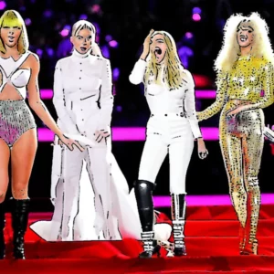 Artistic representation for VMAs top moments from Taylor Swift , Sabrina Carpenter , Katy Perry and Carson Daly's reactions