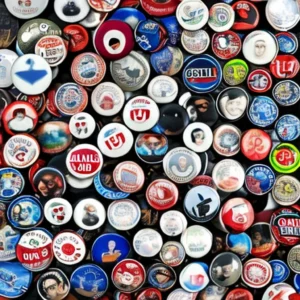 Artistic representation for I truly am a political junkie : Check out Carl Toepel massive campaign button collection.