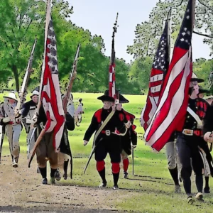 Artistic representation for Marching into history : Cantigny hosts Revolutionary War Weekend.