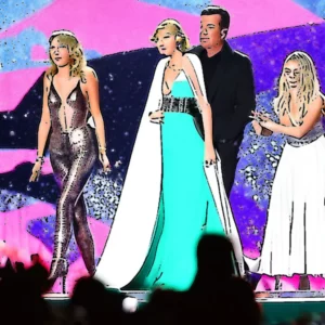 Artistic representation for VMAs top moments from Taylor Swift , Sabrina Carpenter , Katy Perry and Carson Daly
